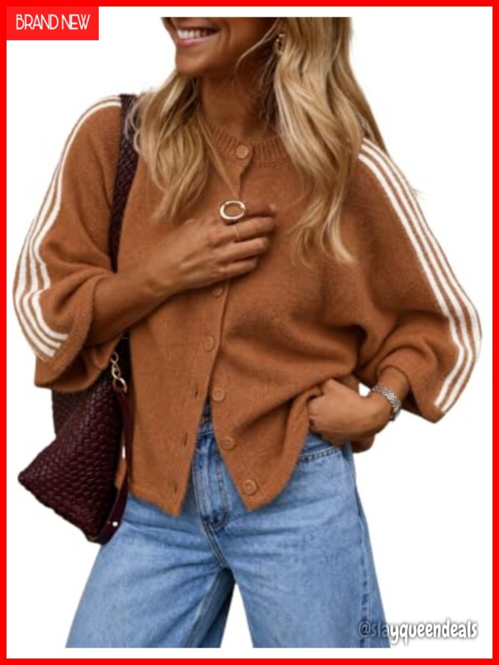 Oversized Color Block Striped Button Up Cardigan Sweater